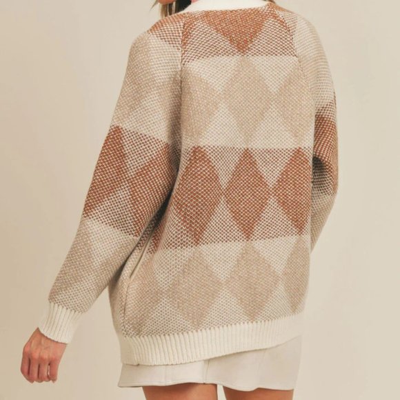Sadie & Sage T-Rust Rowan Argyle Cardigan size L - Picture 2 of 8